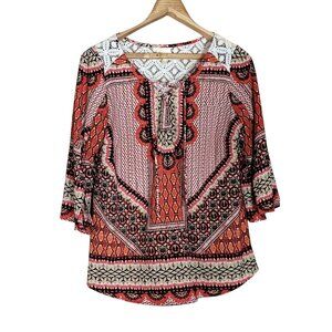 Anthropologie Fig and Flower Womens Boho Flowy Orange Crochet Lace Tunic Top 1X